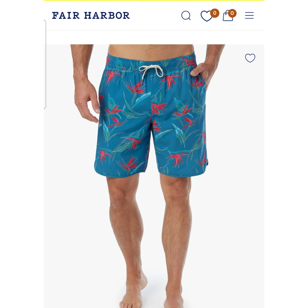NEW $78 Fair Harbor 8" Athleisure Swim Short XL Built in Liner Blue Hawaiian